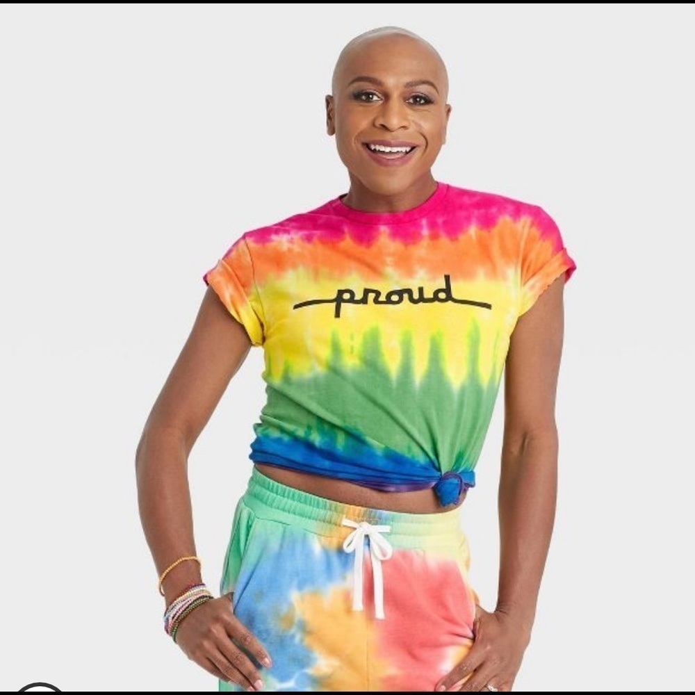 Pride Adult Vivid Tie Dye "Proud" Tee Size Medium Gender inclusive LGBTQ